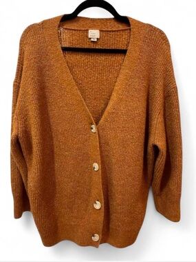 Cozy Oversize Button-Front Women's Cardigan Sweater - Rust Orange